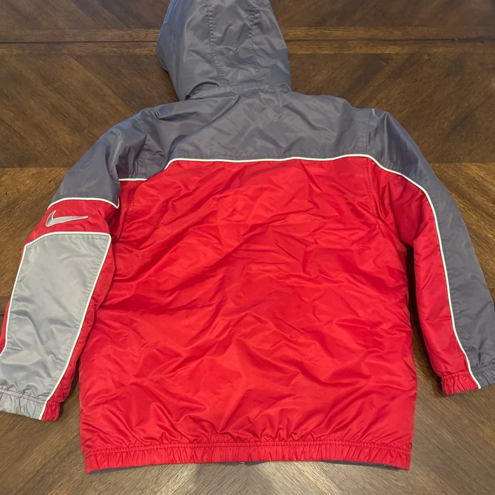 Nike Boys Reversible Fleece Windbreaker Hooded Jacket Red Grey XL 18-20 |O1‎